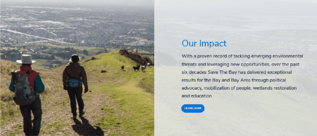 Image of people hiking on a hill with "Our Impact" text