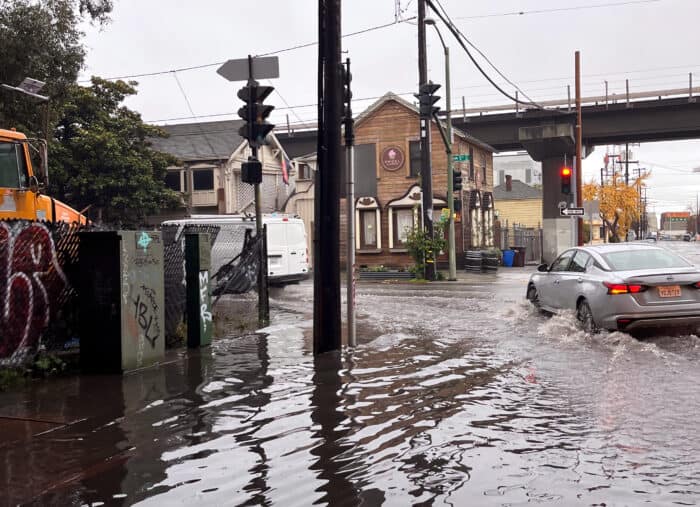 Flooding at street corner in Oakland