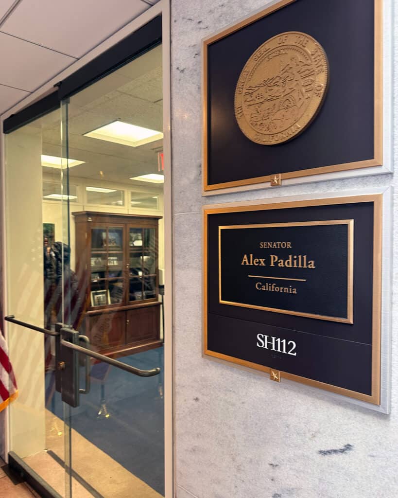 Door plaque of Alex Padilla's office