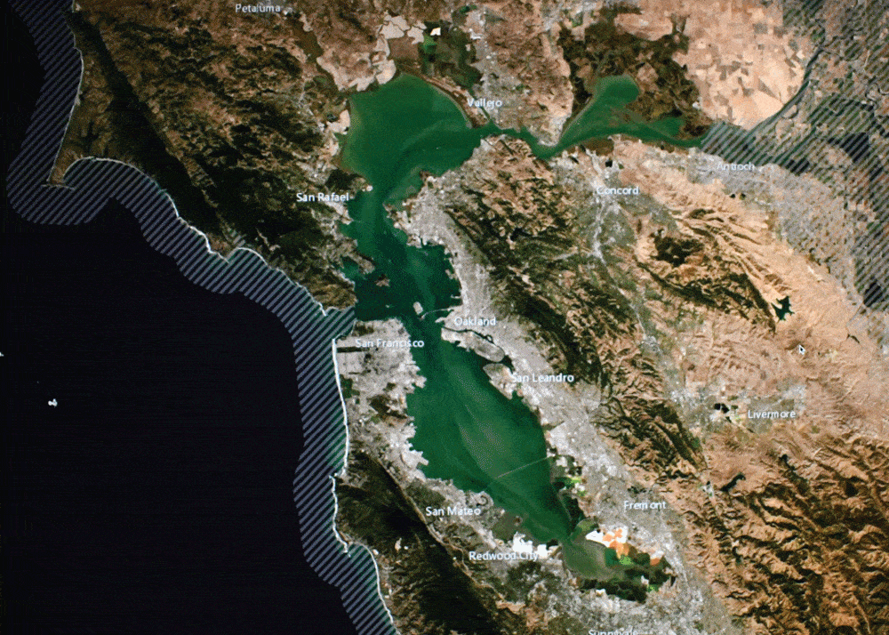 Map of sea level rise projections in the Bay Area