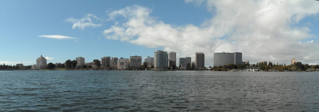 Oakland skyline with Lake Merritt in the foreground