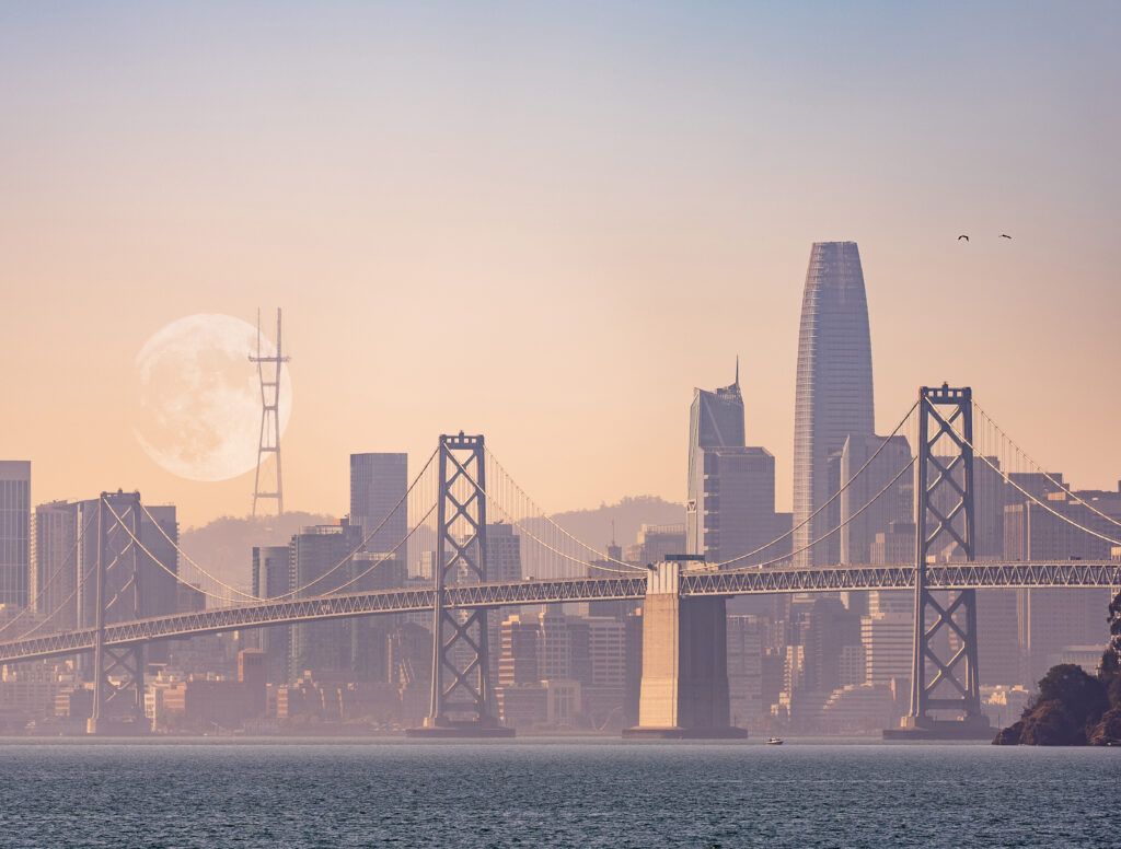 sf skyline with bay bridge